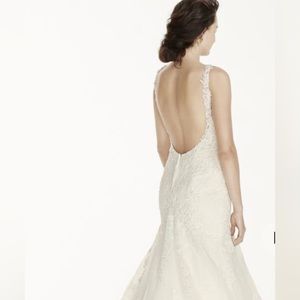 David’s Bridal jewel tank mermaid wedding dress with open back size 6 ivory